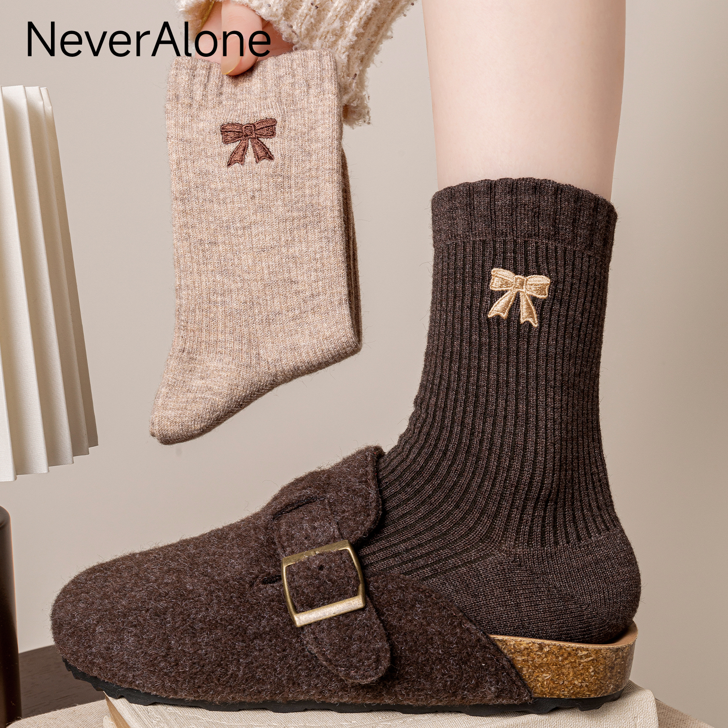 蝴蝶结袜子女秋冬款长袜保暖