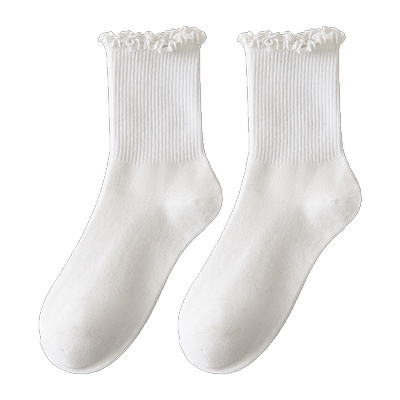 白色花边袜子女中筒纯棉甜美