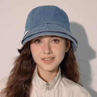 clásico牛仔洗水复古双檐渔夫帽休闲百搭小众设计时尚帽子
