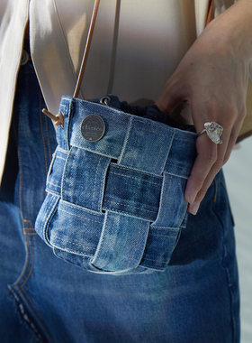 clásico日系进口牛仔布编织水桶包原创设计复古休闲手提斜挎小包