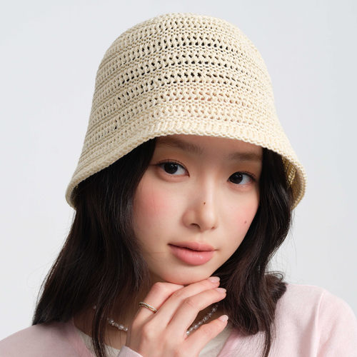 clásico夏季草帽女款透气镂空编织帽渔夫帽盆帽草编帽子海边户外