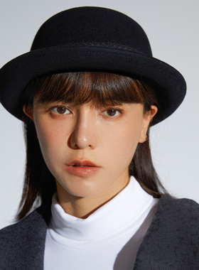 clásico原创设计手工织带羊毛圆顶礼帽复古bowler帽秋冬短檐休闲