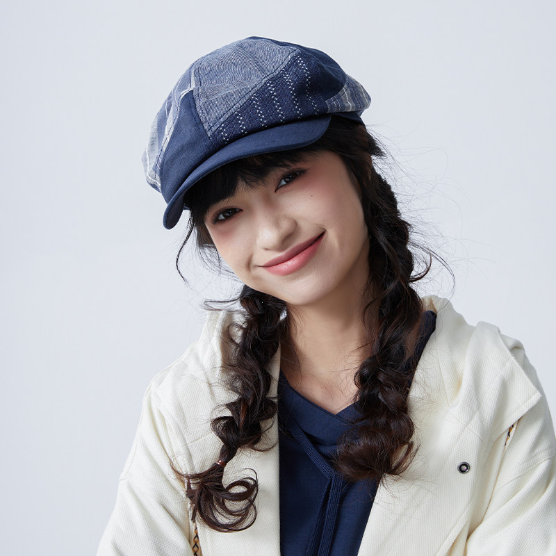 clasico日系复古四拼报童帽 原创个性百家布拼接牛仔画家帽四季