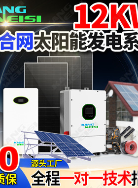 太阳能发电系统家用220V光伏发电套装 混合12kw光伏发电系统50kwh