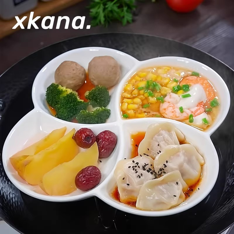 早餐一锅出!四分格陶瓷蒸盘点心水果盘子卤水拼盘菜盘家用分格盘