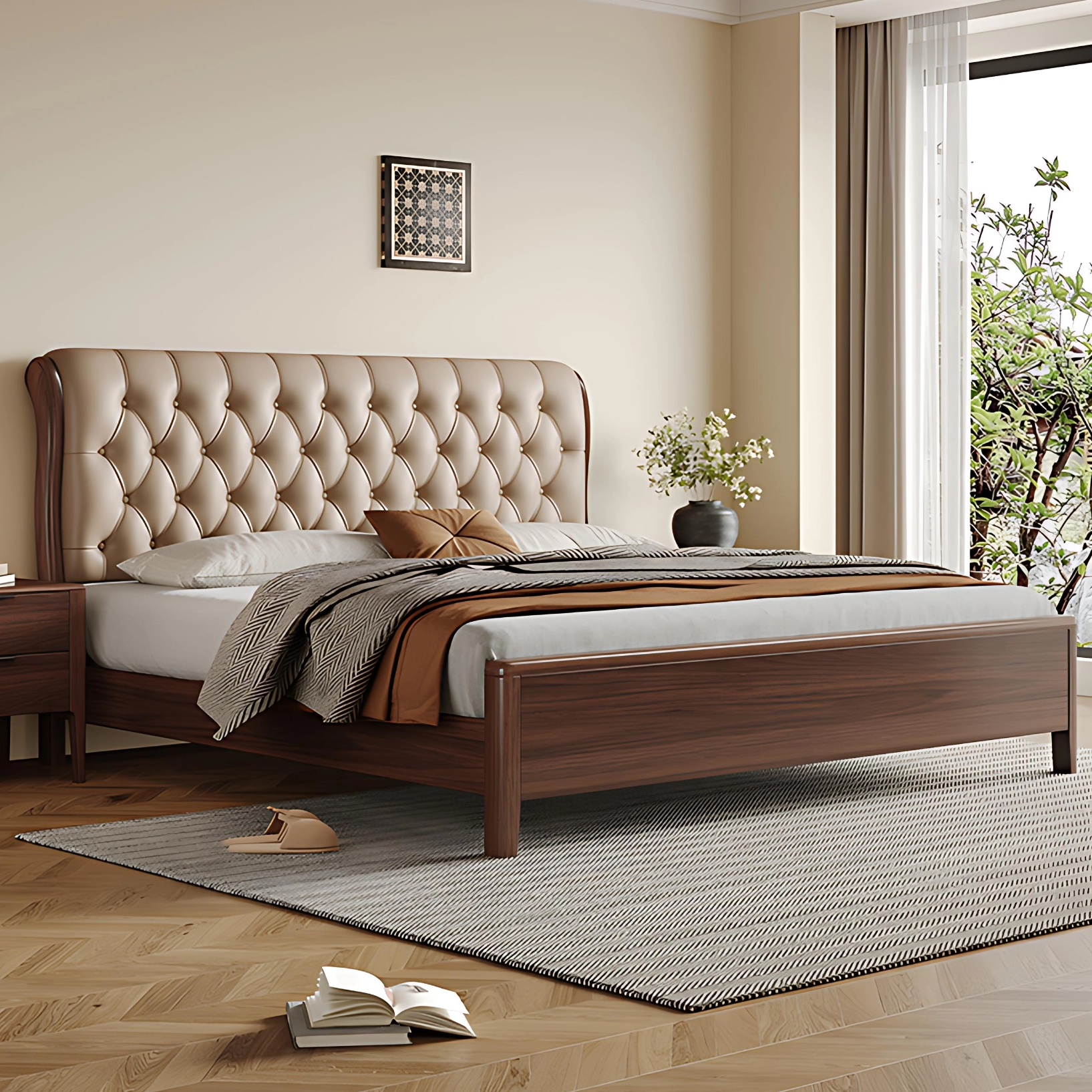 进口黑胡桃木1.8米家用实木床新中式主卧大床现代简约1.5米双人床