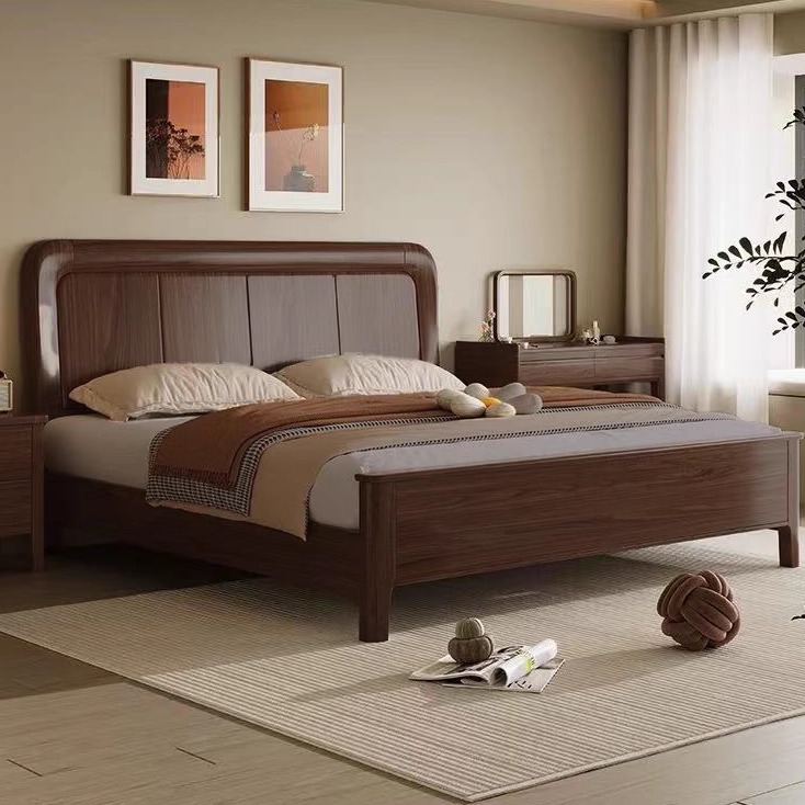 2×2米2北美黑胡桃木主卧大床现代简约储物床中式1.8米家用双人床