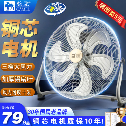 骆驼电风扇强力大功率工业风扇落地扇工厂台式电扇商用趴地扇爬地