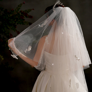 头纱女头饰网红拍照道具饰品新娘结婚准婚纱领证登记白色珍珠头纱