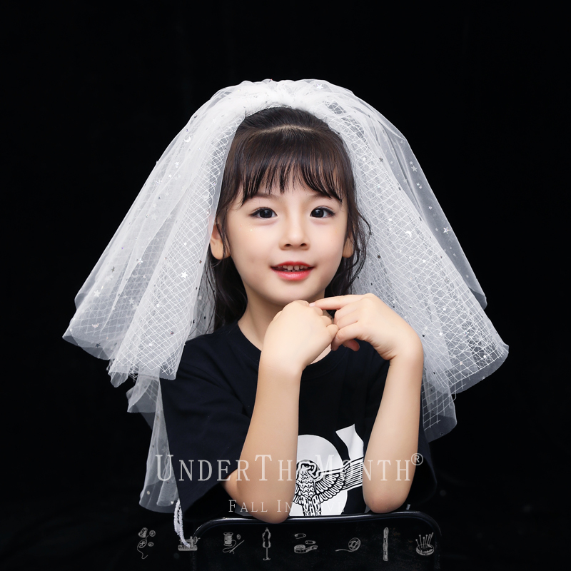 月下相恋亲子母女拍照头纱超仙森系网红拍照道具宝宝儿童拍照头纱