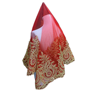 新款红色新娘结婚主婚纱头纱中式婚礼秀禾服盖头复古红色头纱头饰