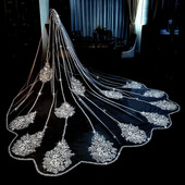 新款 拖尾头纱 新娘结婚主婚纱头纱重工珠绣闪亮头纱超仙森系长款