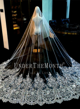 新娘结婚主婚纱头纱重工高级感珠绣亮片头纱长款大拖尾头纱头饰