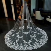 新娘结婚主婚纱头纱超仙森系高级感蕾丝花边长拖尾婚礼头纱配饰