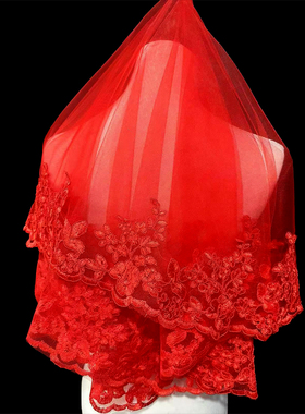 新娘结婚主婚纱头纱中式复古红色头纱秀禾服盖头薄纱2024秋冬新品