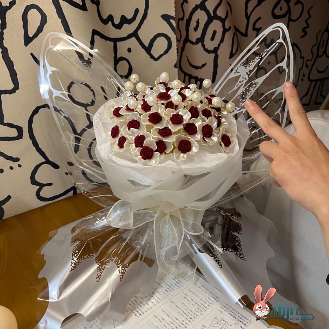 三八妇女节礼物仿真花束梦幻蝴蝶玫瑰花手工DIY花束手捧花玫瑰材