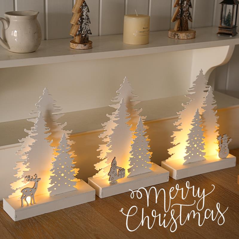 圣诞节装饰品圣诞树摆件场景布置氛围发光小配件桌面木质雪人灯饰