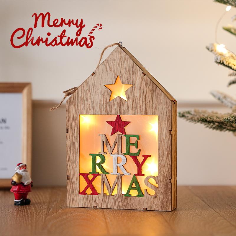 圣诞节饰品装饰场景布置木质发光老人造型灯桌面小摆件雪人小配件