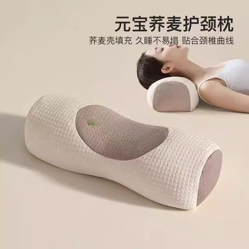 老式荞麦壳内胆枕头荞麦枕头颈椎护颈家用圆柱整头助睡眠睡觉防打