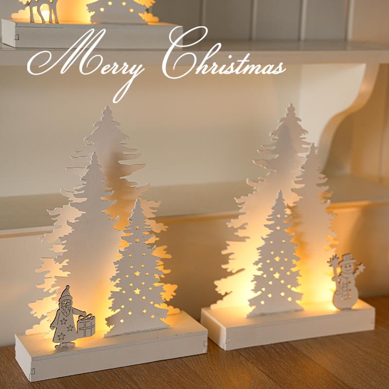 圣诞节饰品装饰场景布置木质发光圣诞树造型灯桌面小摆件小配件