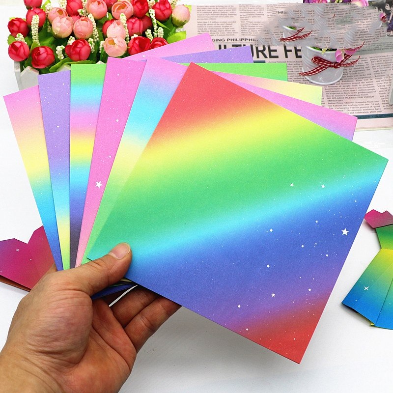 星空折纸双面彩纸千纸鹤叠卡纸彩色厚正方形幼儿园学生制作材料纸飞机儿童手工彩纸多种颜色彩虹渐变印花爱心