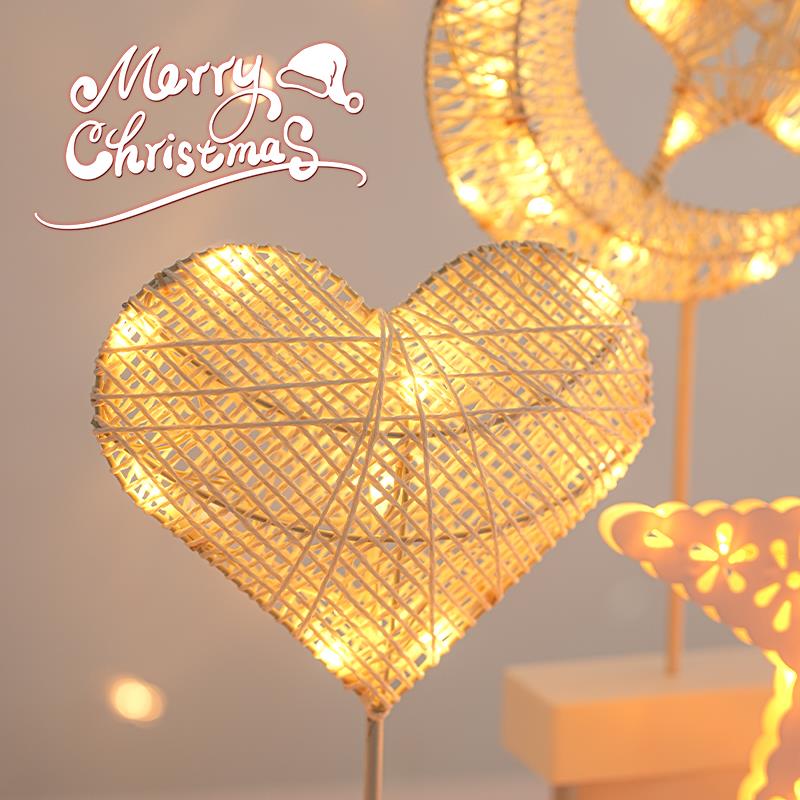 圣诞节饰品装饰场景布置木质发光圣诞树造型灯桌面摆件星星小配件