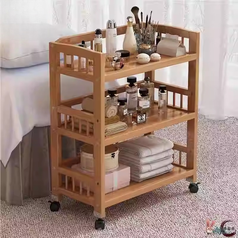 美容院可移动小推车实木多功能置物架子理发店手推工具车角几边几