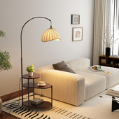 中古风落地灯客厅沙发旁边高级置物摆件卧室复古床头柜一体钓鱼灯