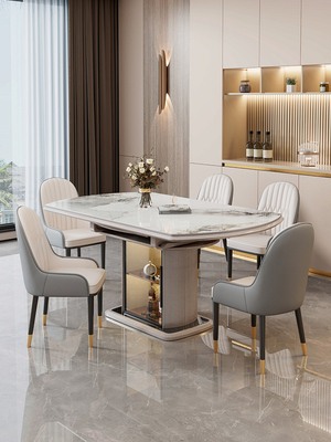 岩板餐桌家用小户型伸缩可变圆形