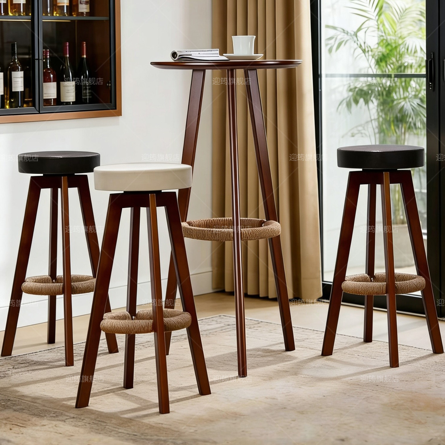 吧台椅高脚凳家用实木吧台凳现代简约旋转创意欧式岛台前台椅子