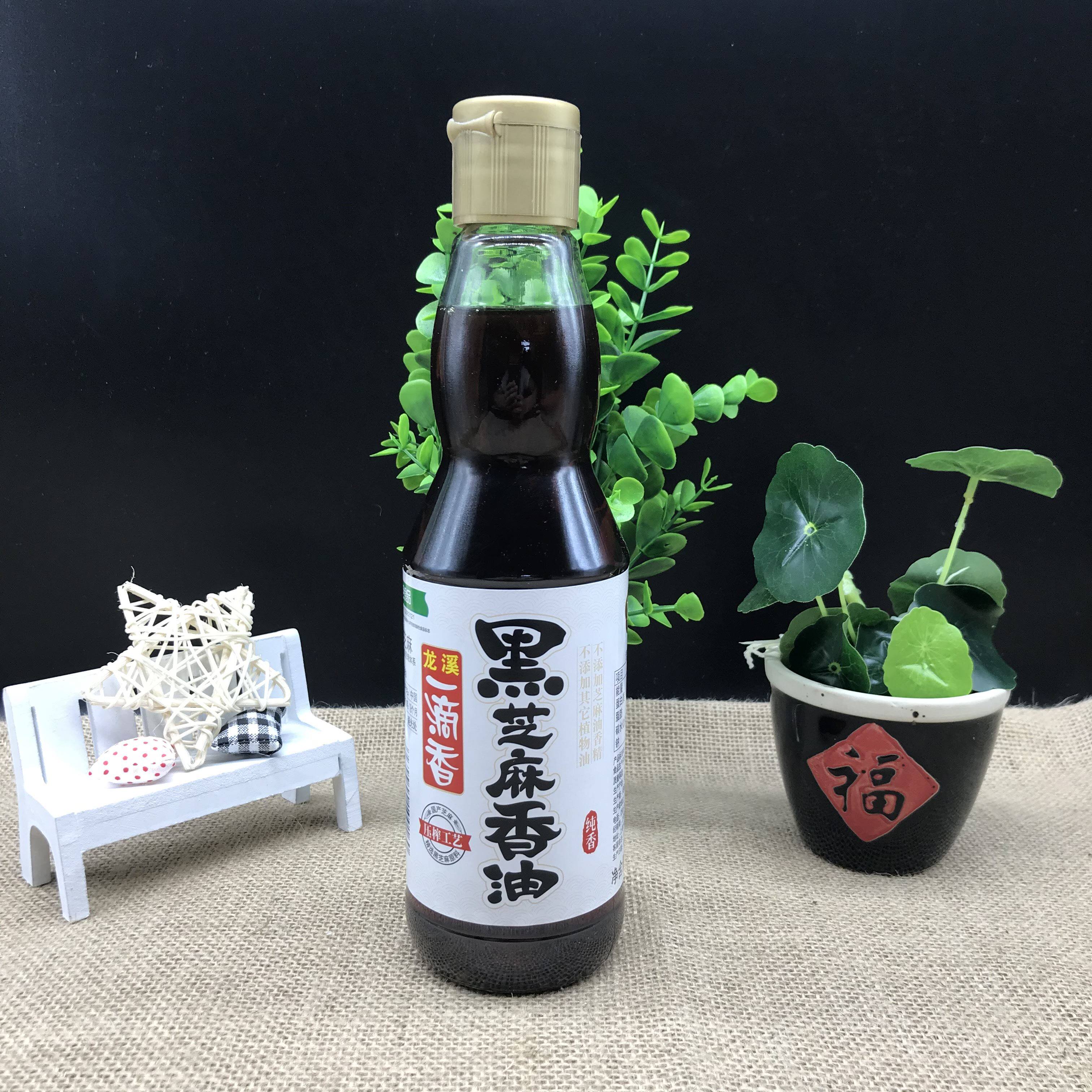 安徽龙溪一滴香黑芝麻香油405ml x2瓶低温压榨工艺纯黑芝麻油包邮