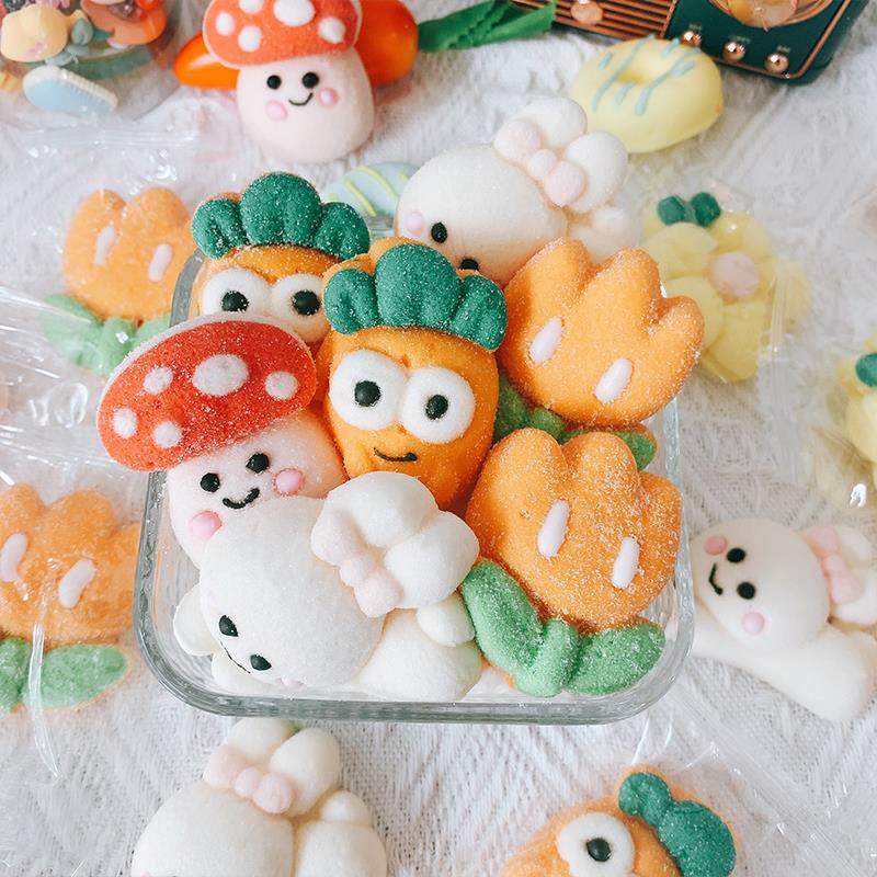 创意可爱卡通水果蔬菜造型棉花糖儿童高颜值零食糖果烘焙散装软糖
