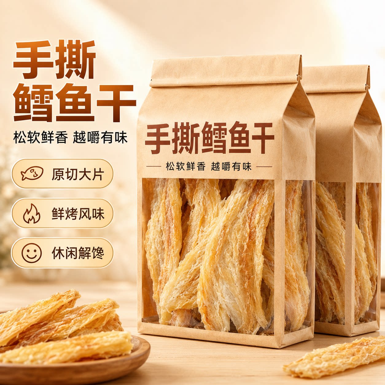 大连特产鳕鱼片官方旗舰店烤鱼片第一名孕妇无糖无淀粉无添加炭烤