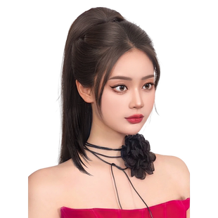 假发马尾女甜酷网红直马尾自然高颅顶假发抓夹喷泉高马尾假发辫子