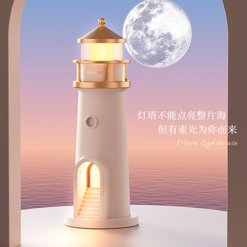 灯塔小夜灯月亮星空投影感应灯卧室睡眠充电蓝牙音响氛围感床头灯