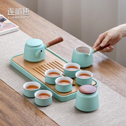 定制连师傅功夫茶具套装家用办公陶瓷茶具茶盘套组简约日式干泡盘