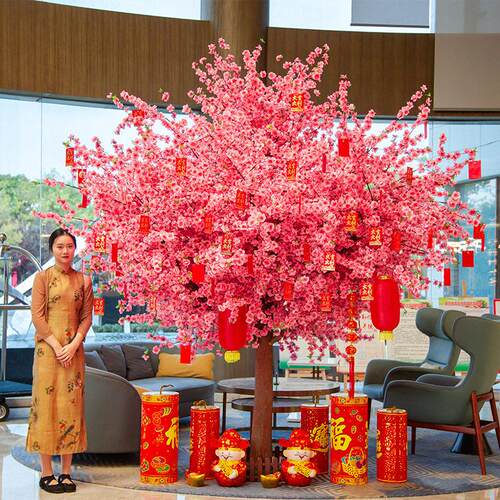 仿真桃花树新年大型许愿树红包祈福树梅花树假桃树室内外装饰商场