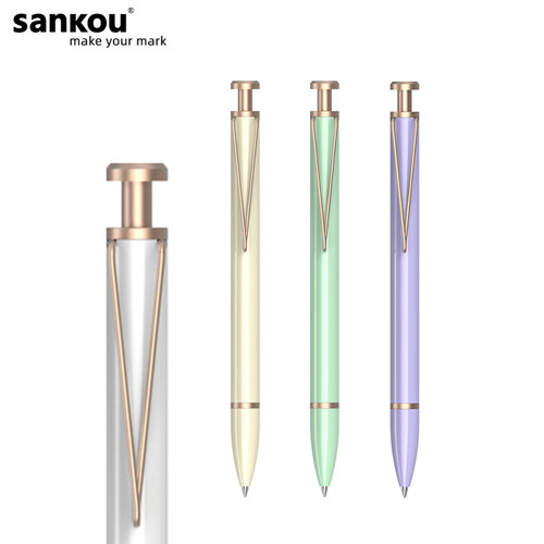 金属笔杆圆珠笔sankou按压式