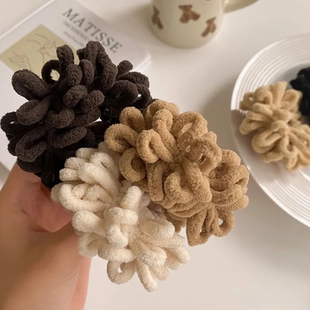 韩版 马尾扎头发圈高弹力头绳发带 毛绒风发绳耐用混色发饰简约时尚