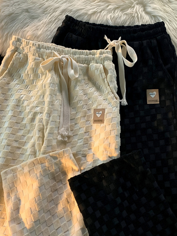 CHECKERBOARD PANTS WOMENS 2024 NEW AUTUMN AND WINTER SMALL LOOSE BF LAZY STYLE CASUAL PLAID PANTS OF MILK FUFU