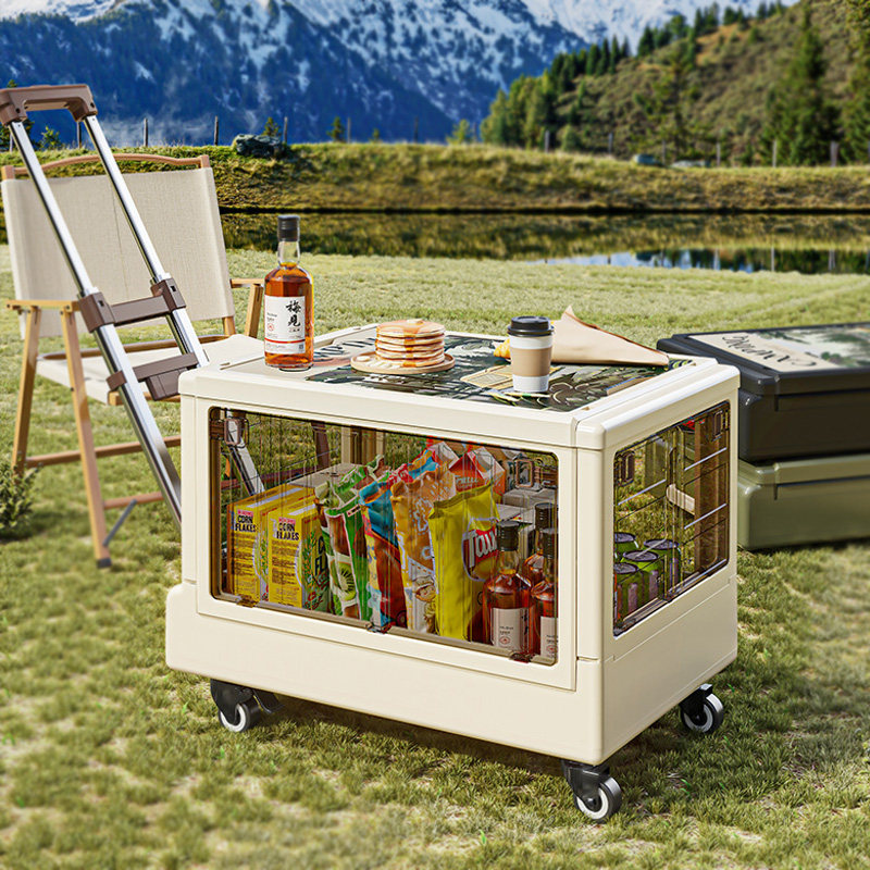 户外露营收纳箱透明折叠箱带轮子整理箱车载车用后备箱平板小推车