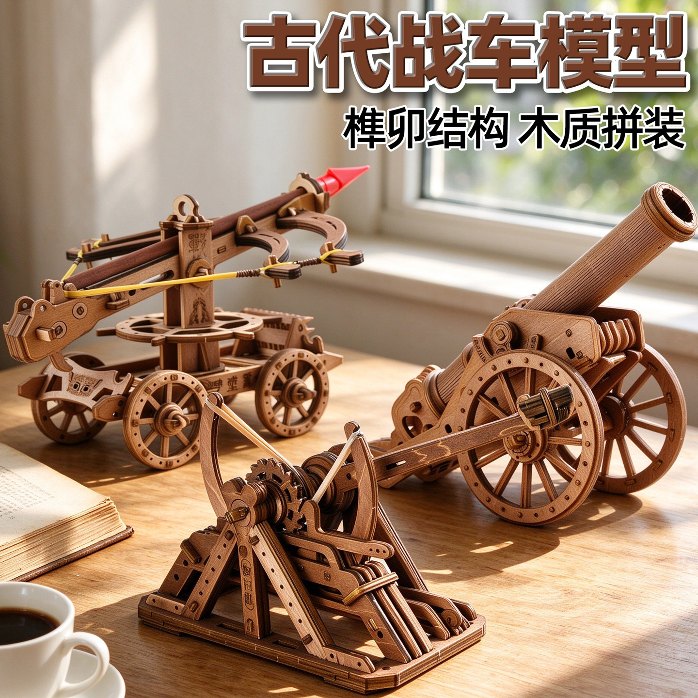 古代战车攻城投石器重弩车木质拼装模型立体拼图手工玩具男孩礼物