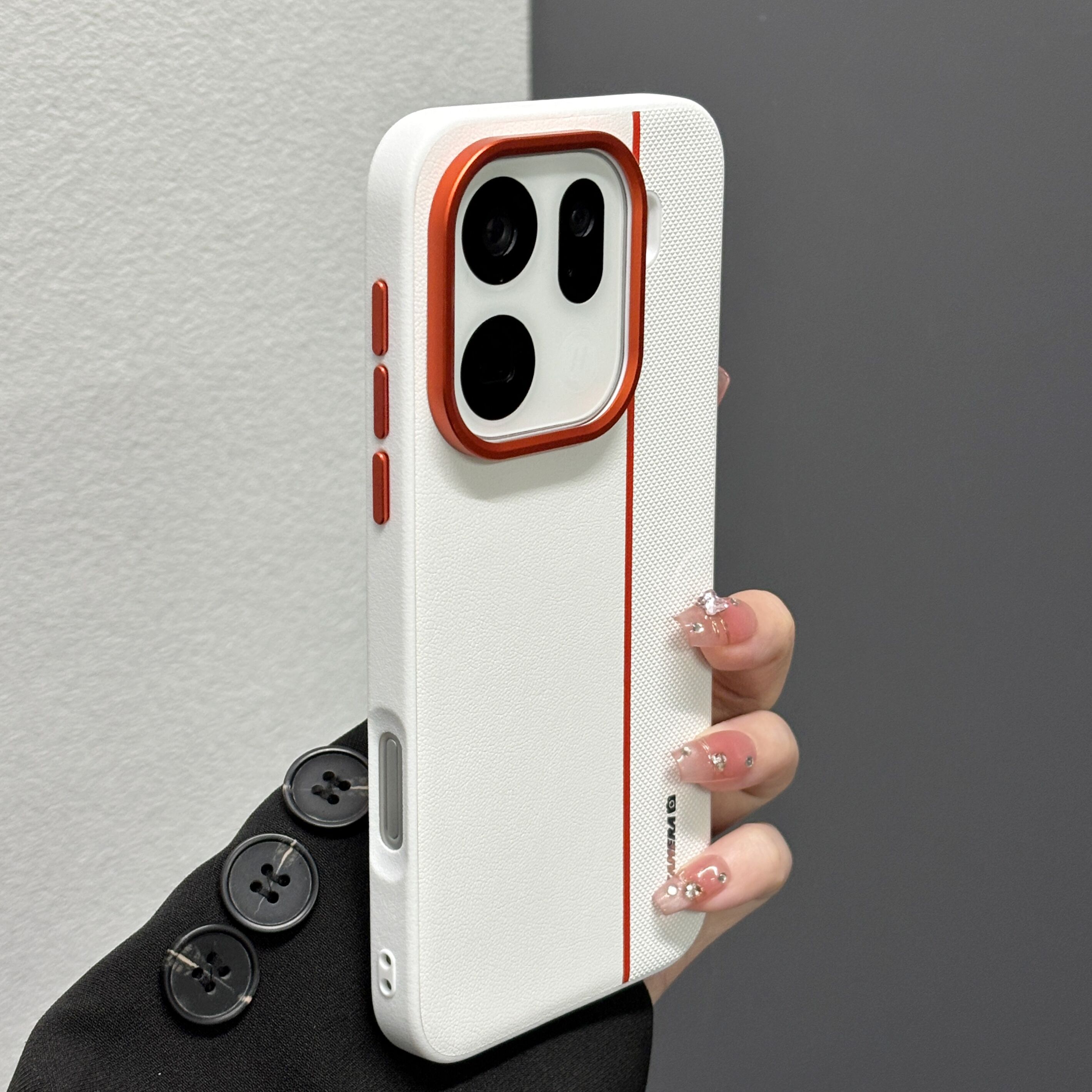 三拼色高级感手机壳金属按键镜圈