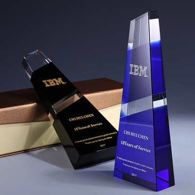 蓝色水晶奖杯定制免费刻字