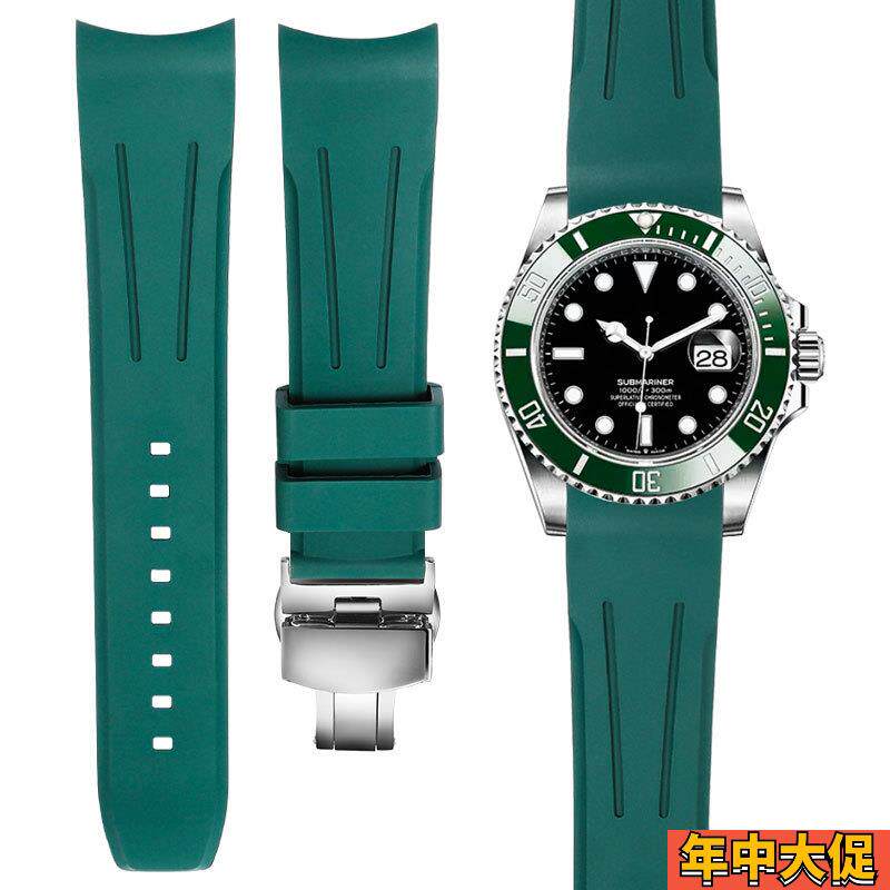 适配原装弧口硅胶氟橡胶表带男适用劳力士欧米茄海马300超霸精工