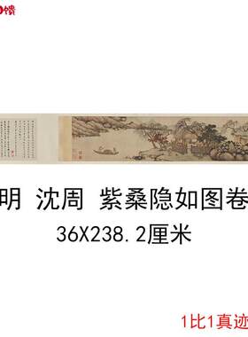 1:1沈周 紫桑隐如图卷 复古书画人物山水国画高清r微喷仿古复制