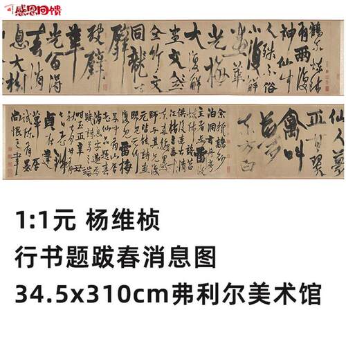 1:1元 杨维桢 行书题跋春消息I图34.5x310cm弗利尔美术馆真迹复