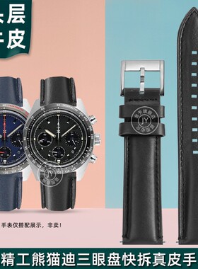 适配精工熊猫迪三眼盘jSSC813P1 SSC815P1 SSC817P1男士真皮手表