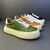 帕达索男鞋 男250413 透气复古休闲鞋 镂空厚底百搭真皮潮流板鞋 夏季