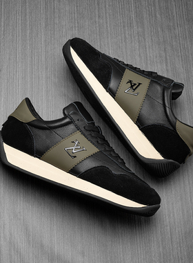 帕达索休闲男鞋潮流百搭时尚运动鞋加绒男鞋真皮拼色阿甘鞋231135